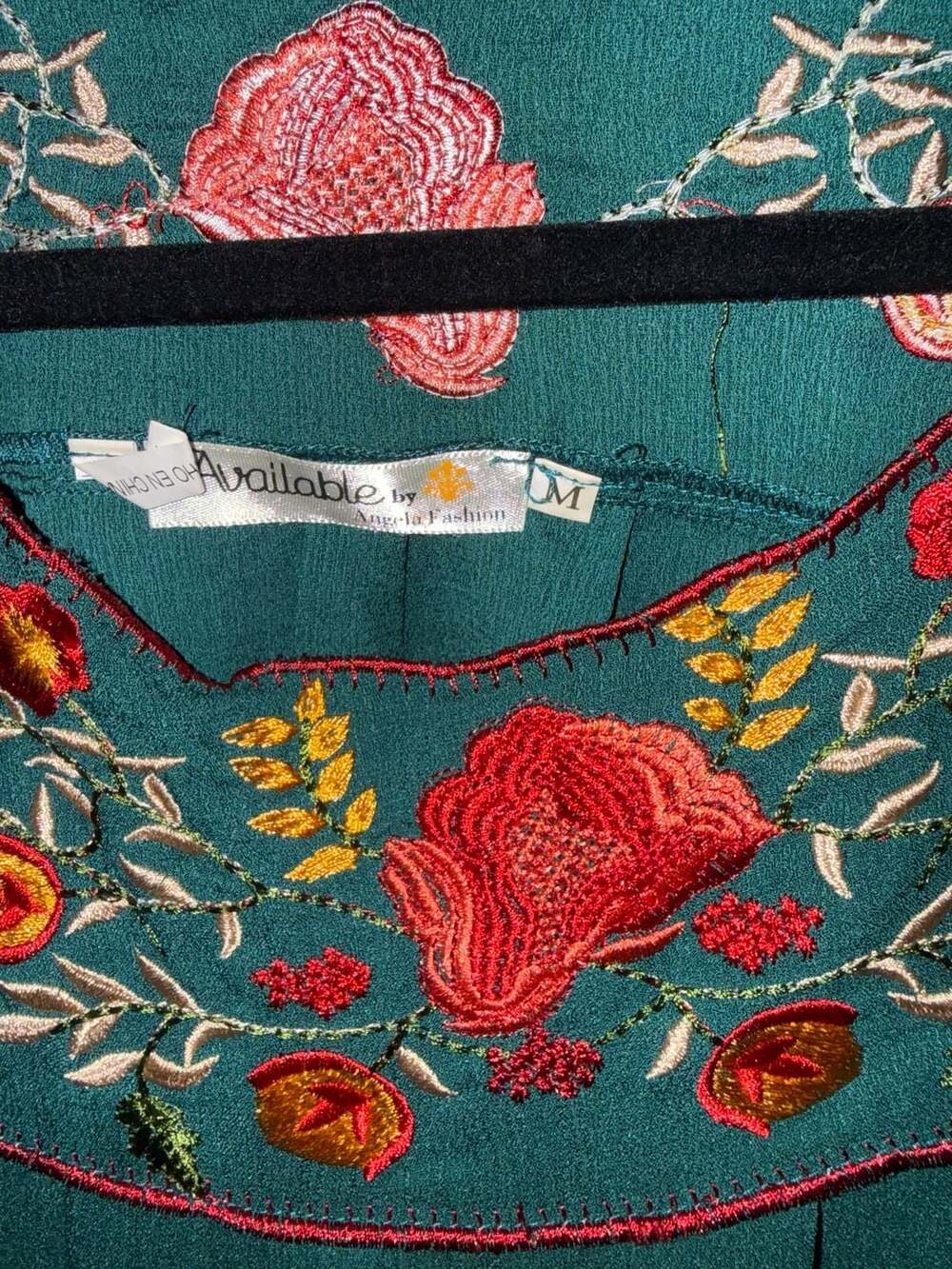 Available by Angela Fashion Floral Embroidered Peasant Blouse in Teal - Picture 2 of 2